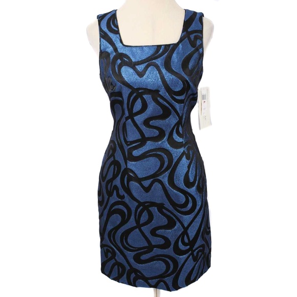 Vintage Dresses & Skirts - VINTAGE CDC Metallic Blue & Black Swirl Dress NWT